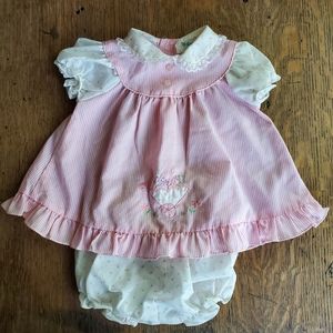 Vintage Tiny Tots Original Dress with Bloomers, Pink Stripe with Floral, 6-9 mth
